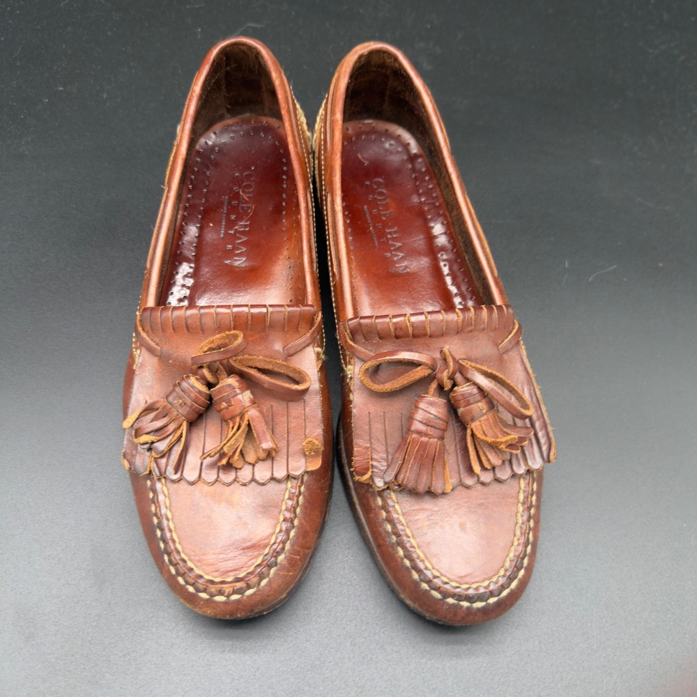 Cole Haan Country Mens Brown Leather Kiltie Tassel Loafers Made in Brazil 10 M